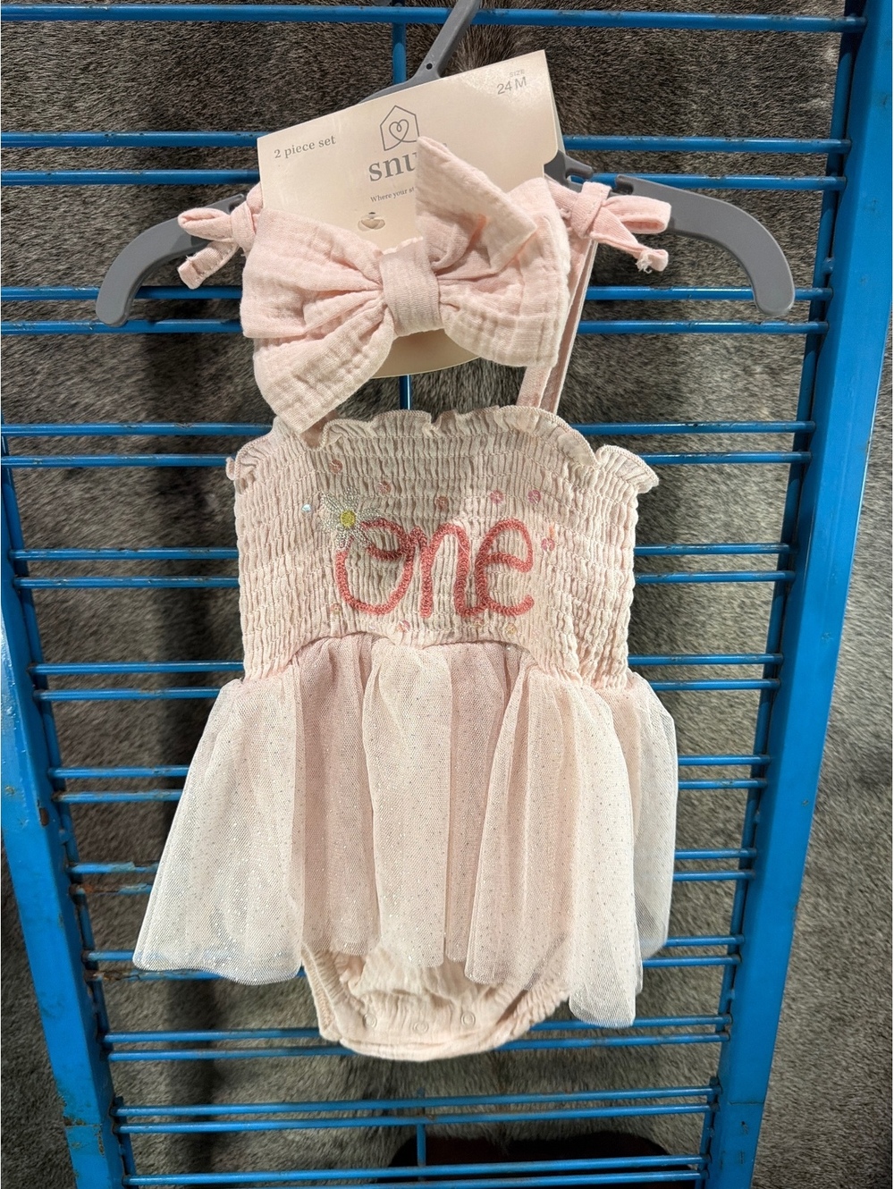 Snug Baby Girl Pink One Embroidered Tutu Dress with Headband 24M